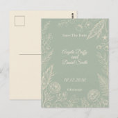 セージのラインアートフラワーの結婚式の予告 ポストカード (正面/裏面)