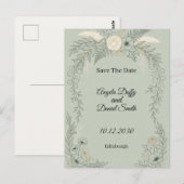 セージのラインアートフラワーのSave the Date ポストカード (正面/裏面)