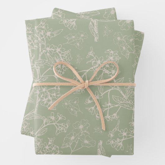 セージのヴィンテージ植物模様 ラッピングペーパーシート (インサイチュ)