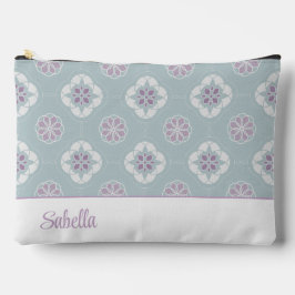 セージの対称ピンクの花タイル模様 アクセサリーポーチ