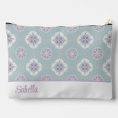 セージの対称ピンクの花タイル模様 アクセサリーポーチ (裏面)