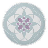 セージの対称ピンクの花タイル模様 セラミックノブ (正面)