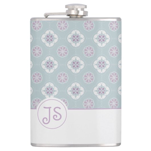 セージの対称ピンクの花タイル模様 フラスク (正面)