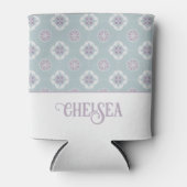 セージの対称ピンクの花タイル模様 缶クーラー (正面)