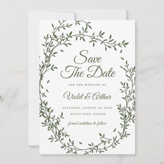 セージの植物学的なリースの結婚式のSave The Date 招待状 (正面)