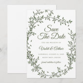 セージの植物学的なリースの結婚式のSave The Date 招待状 (正面/裏面)
