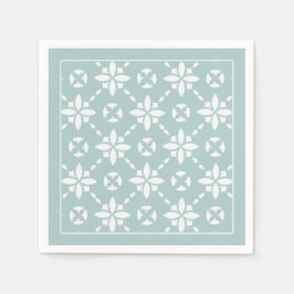 セージの白い花のタイルのパタ縁どーン スタンダードカクテルナプキン