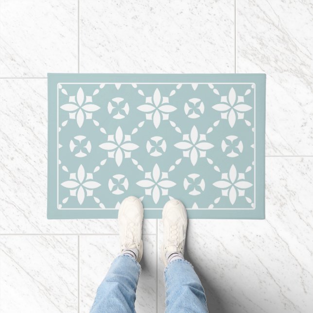 セージの白い花のタイルのパタ縁どーン ドアマット (室内)