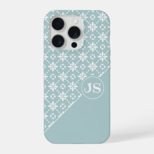 セージの白い花タイル模様 iPhone 15 PROケース