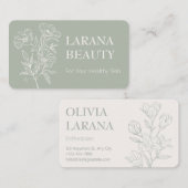 セージの背景のミニマルな輪郭の花 名刺 (正面/裏面)