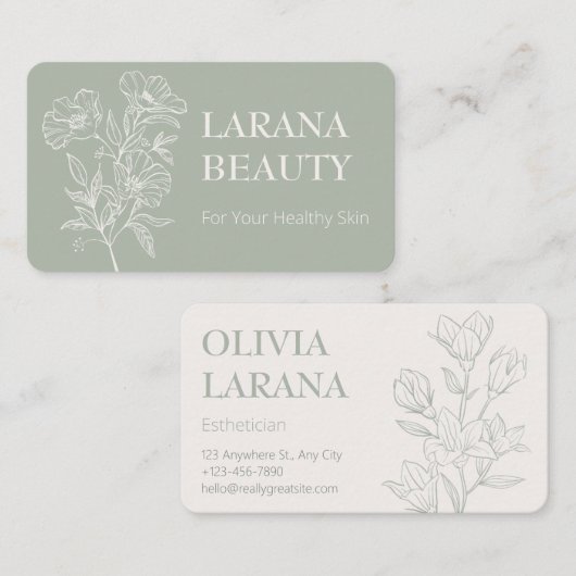 セージの背景のミニマルな輪郭の花 名刺 (正面/裏面)
