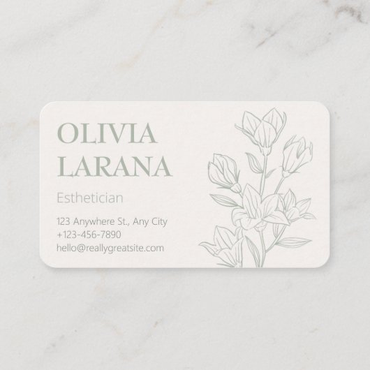 セージの背景のミニマルな輪郭の花 名刺 (裏面)