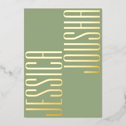 セージはっきりした名スクリプトUltraモダンの結婚ゴールデン 箔招待状 (正面)