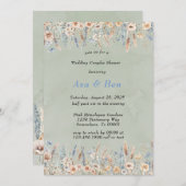 セージほこりっぽい青い野結婚花のカップルのシャワー 招待状 (正面/裏面)