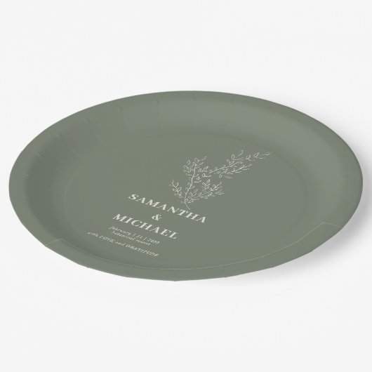 セージアイボリーアイビーフラワーモダンクラッシー結婚ズ ペーパープレート (アングル)