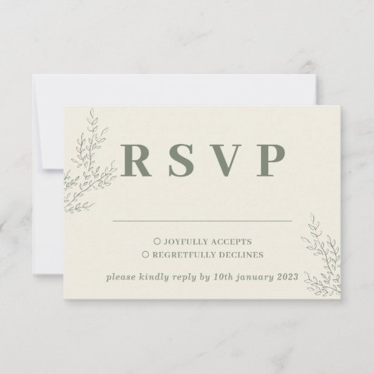 セージアイボリーベージュアイビー結婚フローラ反応 出欠カード (正面)