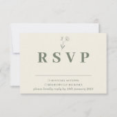 セージアイボリーベージュコットン結婚フローラの反応 出欠カード (正面)