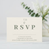 セージアイボリーベージュコットン結婚フローラの反応 出欠カード (スタンド正面)