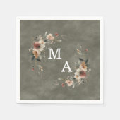 セージウィスパーグリーンフローラリース結婚ズモノグラム スタンダードカクテルナプキン (正面)