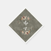 セージウィスパーグリーンフローラリース結婚ズモノグラム スタンダードカクテルナプキン (角)