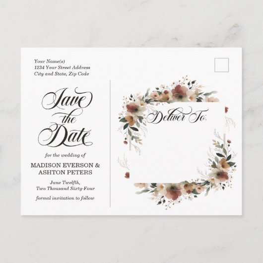 セージウィスパーコテージコアウェディング日付を保存 案内ポストカード (裏面)