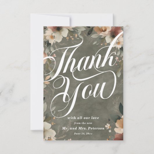 セージウィスパーコテージコアフローラとスクリプト結婚ズ サンキューカード (正面)