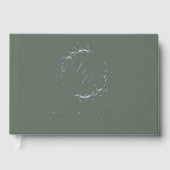 セージエレガントとシルバーモノグラムリース結婚ズ ゲストブック (正面)