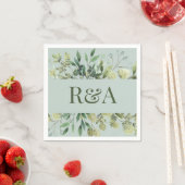 セージエレガントウォーターカスタムカラーモノグラム結婚ズ スタンダードカクテルナプキン (インサイチュ)