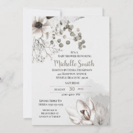 セージエレガントクリームフローラベビーシャワー招待状 招待状