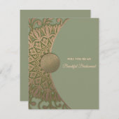 セージエレガントグモダンリーの緑の金ゴールドの花嫁の提案 招待状 (正面/裏面)