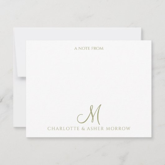 セージエレガントグリーンつる植物パターン ノートカード (正面)