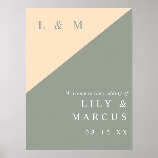 セージエレガントグリーンとクリーム結婚のウェルカムサイン ポスター (正面)