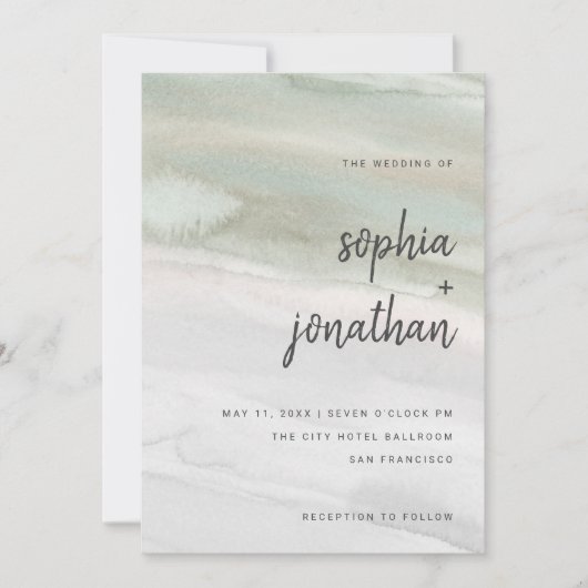 セージエレガントグリーンとグレーの水色 | 結婚s 招待状 (正面)