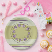 セージエレガントグリーンとパープルのフローラとストライプ ペーパープレート (パーティー)