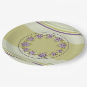 セージエレガントグリーンとパープルのフローラとストライプ ペーパープレート (アングル)