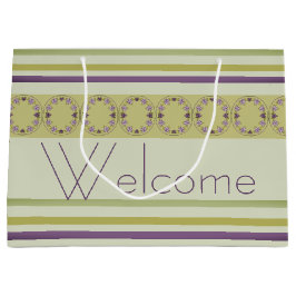 セージエレガントグリーンとパープルのフローラ ラージペーパーバッグ