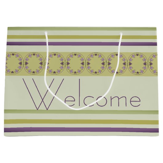 セージエレガントグリーンとパープルのフローラ ラージペーパーバッグ (正面)