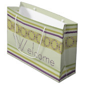 セージエレガントグリーンとパープルのフローラ ラージペーパーバッグ (正面アングル)