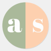 セージエレガントグリーンとピーチのモノグラム結婚 ラウンドシール (正面)