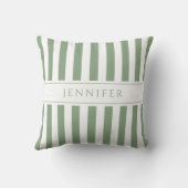 セージエレガントグリーンとホワイトストライプのパターン名 クッション (裏面)