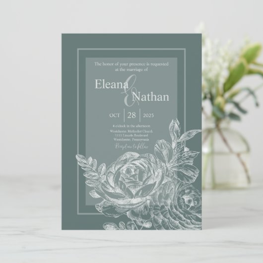 セージエレガントグリーンと植物性フローラズ結婚ーズ 招待状 (スタンド正面)
