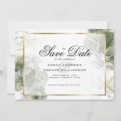 セージエレガントグリーンと金ゴールドアルコールインク 招待状 (正面)