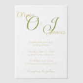 セージエレガントグリーンと金ゴールドモノグラム結婚ズ ベラム紙招待状 (正面)