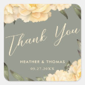 セージエレガントグリーンイエローフローラありがとう スクエアシール (正面)
