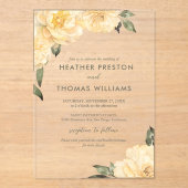 セージエレガントグリーンイエローフローラ結婚ズ アクリル招待状 (正面)