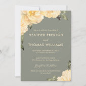 セージエレガントグリーンイエローフローラ結婚ズ 招待状 (正面)