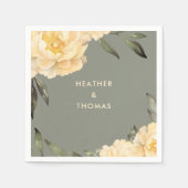 セージエレガントグリーンイエローフローラ スタンダードカクテルナプキン (正面)