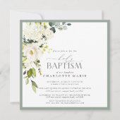 セージエレガントグリーンウォーター色フローラバプテスマ 招待状 (正面)