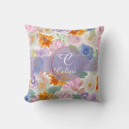 セージエレガントグリーンウォーター色フローラバラパターン クッション