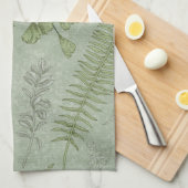 セージエレガントグリーンウォーター色フローラ キッチンタオル (四つ折り)